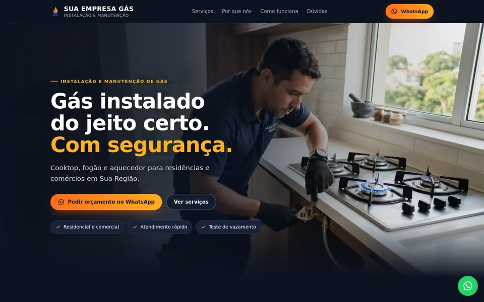 Instalação de gás no computador