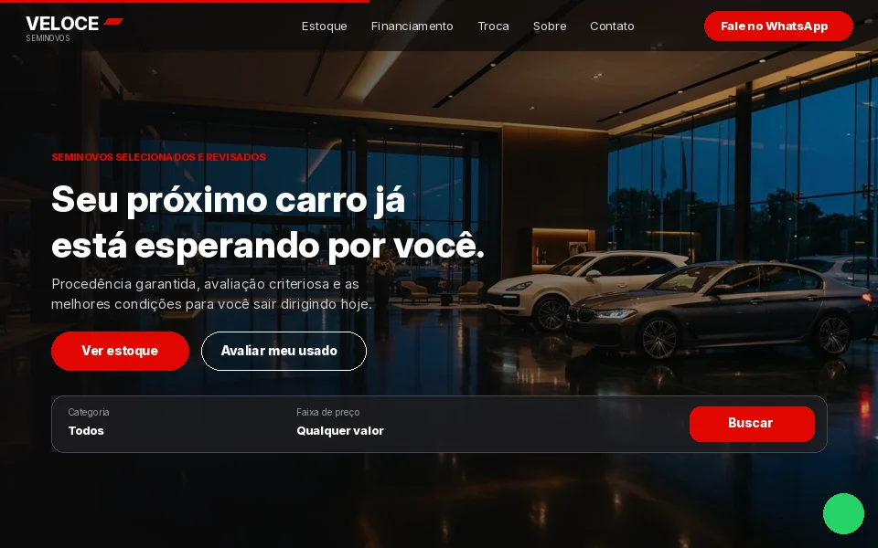 Loja de carros seminovos no computador