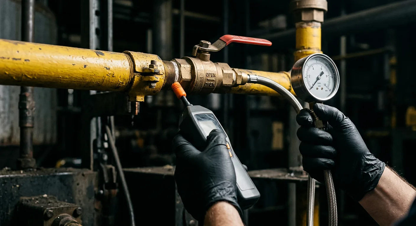Técnico fazendo manutenção e teste de vazamento