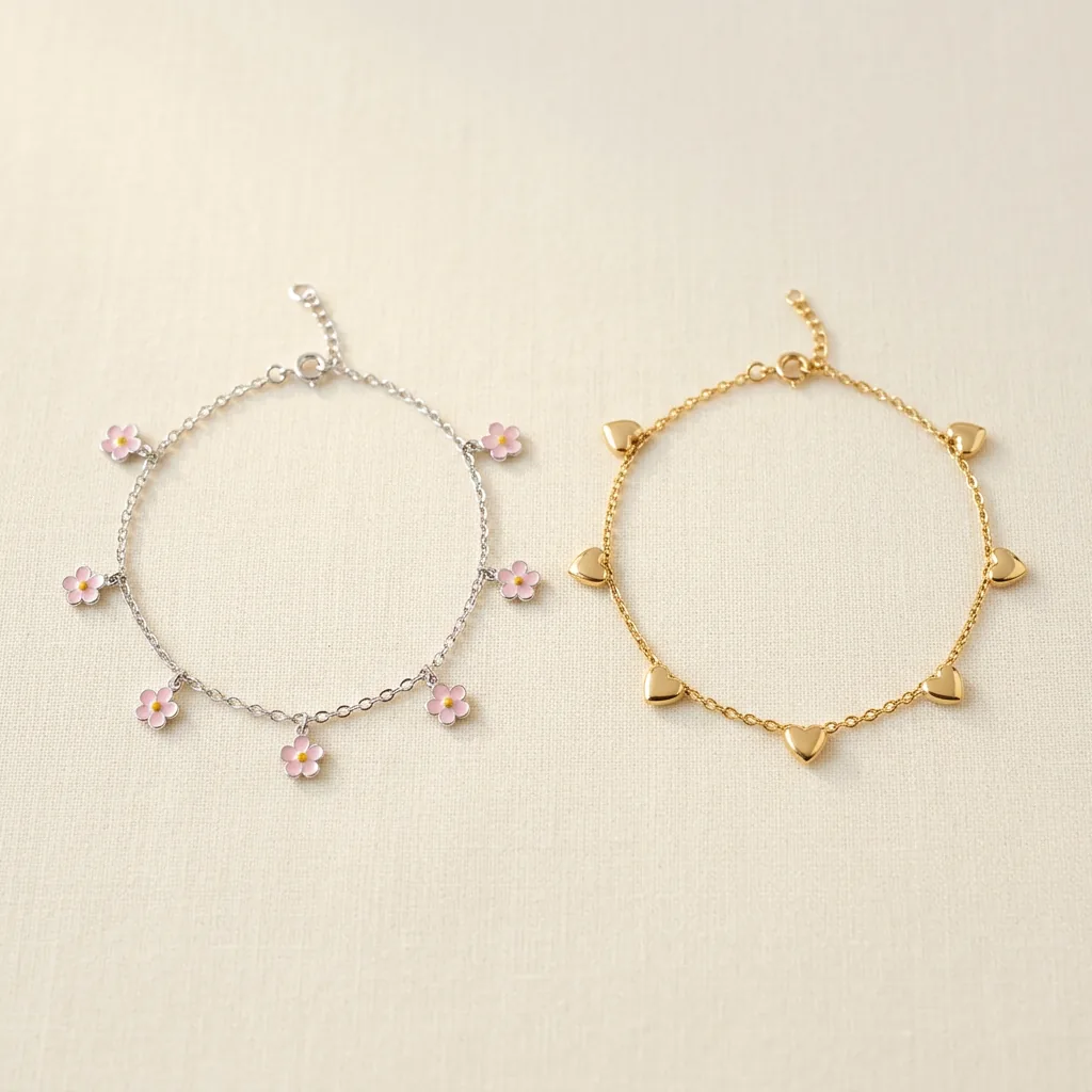 Pulseira prata com flores