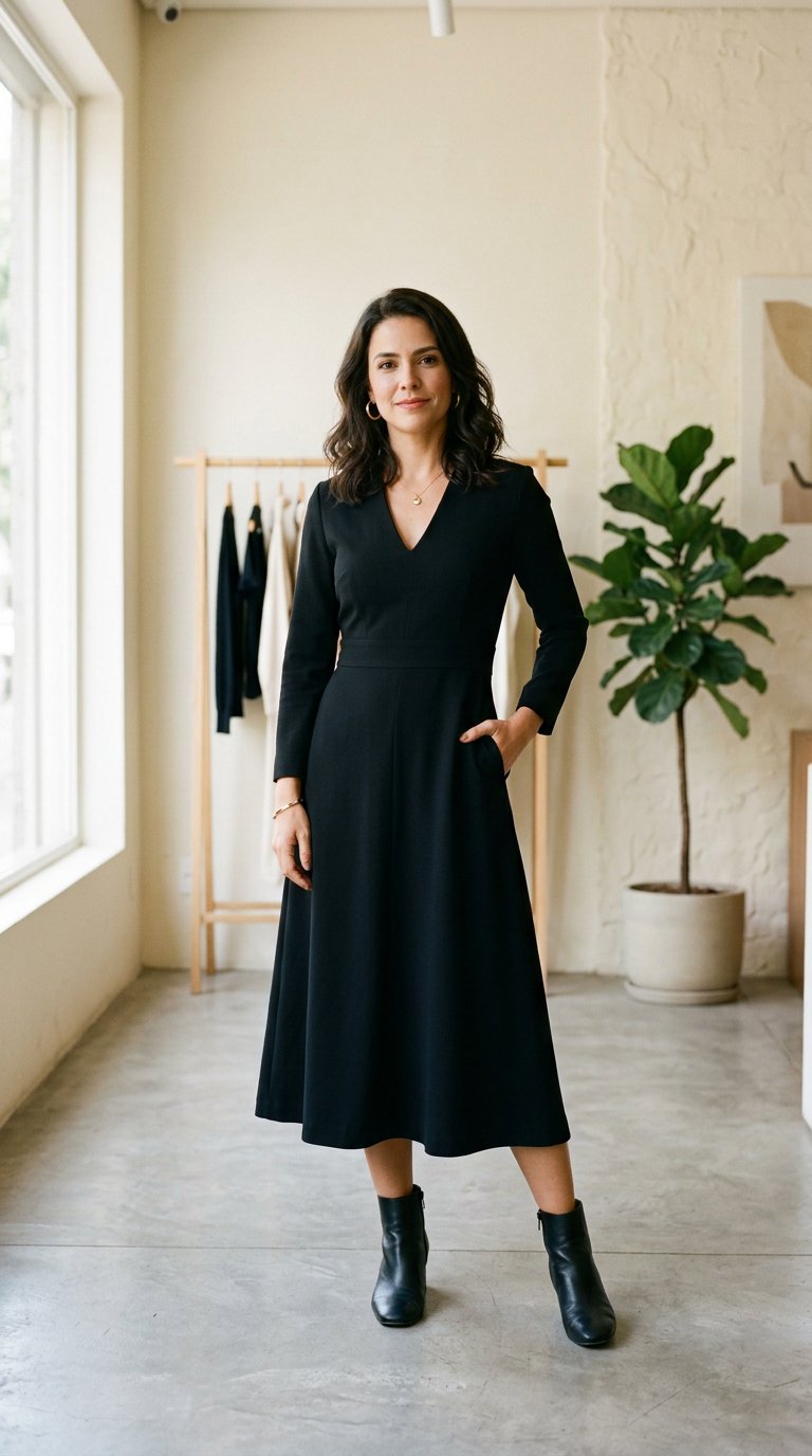 Mulher usando vestido midi preto